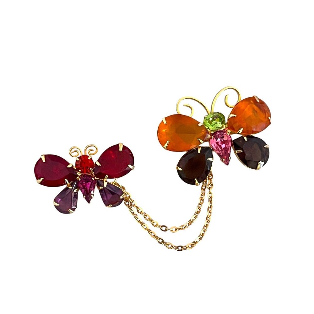 Vintage 1990s Joan Rivers Butterfly Brooch Pin Crystal Gold Tone - 7Y